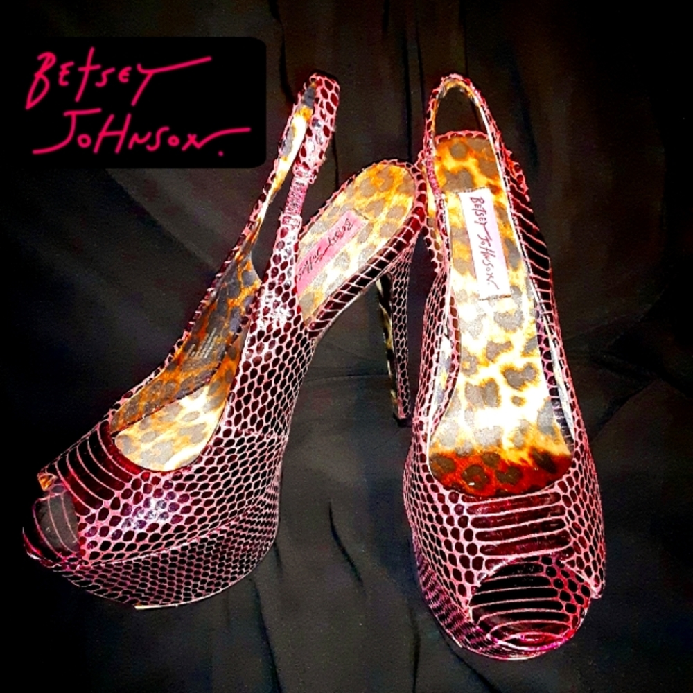 Leather Spike Platform Heels with a Snakeskin Imprint by Betsey Johnson